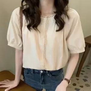 ( )여성블라우스 블랙 정장 반팔블라우스 시원한 여성 깔끔한 하객 기본데일리룩 여름 이너 블라우스 반팔