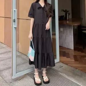 여름원피스 여름 캉캉 3단 원피스 반팔원피스 캐주얼 롱 리본 반팔