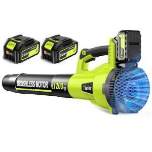 TIETOC 무선 전기 1200W 송풍기 낙엽 브러시리스 파티오 정원 0AH 2개 배터리