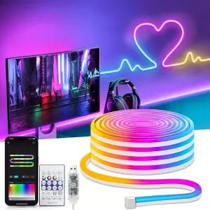 스마트 네온 로프 조명 USB 16.4피트 LED IC 및 RGB 색상 변경 음악 동기화 스트립 야외 방수 DIY를 통해
