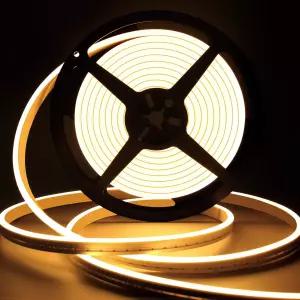 라모모 LED 네온 조명 12V 웜 화이트 디머블 스트립 16.4피트/5m 방수 로프 침실 실내 장식용 실리콘 3000K