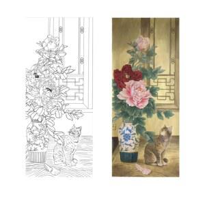 장미 도안 교실 동양화 66x114cm 패키지 밑그림 들어오는 실십자수 클래스 그리기
