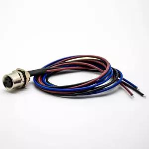 일렉비 M8 케이블 커넥터 원형 방수 스트레이트 패널 마운트 소켓 20CM 0.65피트 24AWG 3핀 A 코딩 여성