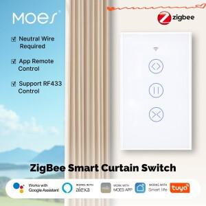 MOES Tuya ZigBee 스마트 유리 터치 커튼 스위치 RF App 무선 제어 Alexa Google 홈으로 내화성 중성선 필