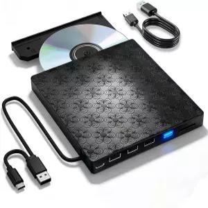 6 in 1 휴대용 외장 블루레이 드라이브 버너(USB 3.0 및 Type-C/SD/TF 포트 지원) 100GB BD 디스크 3D 재생