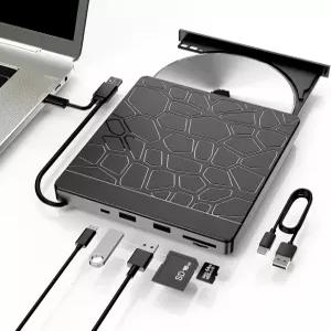 노트북용 YUNINFANG 외장 블루레이 드라이브 - 듀얼 USB-A 포트가 있는 DVD/CD 휴대용 5-in-1 3.0 BD 리더