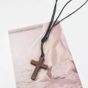 길이조절 우드 십자가 가죽끈 목걸이 룸미러 걸이