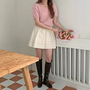여성 치마 후레아 에이라인 면원단 쁘띠 뒷밴드