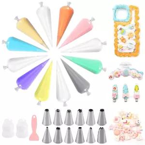 Soleeya 12PCS 공예용 데코덴 크림 파이핑 팁이 포함된 휘핑 100g DIY 휴대폰 케이스 키트 케이크 미러