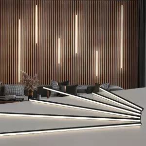 Art3d LED 오목 조명 키트 스마트 스위치가 있는 6pcs 자체 접착식 흰색 우드 슬랫 벽 패널 보드 계단 홈