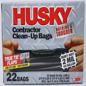 허스키 HK42WC022B 헤비 듀티 계약자 청소 가방 폴리 블랙 42갤런 4 L x 2 9인치 W 밀 T