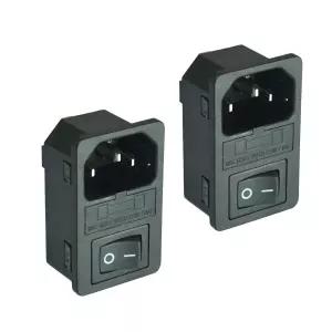 15A 로커 스위치 및 퓨즈가 장착된 2pcs FILSHU 대형 전류 흡입구 남성 전원 소켓 250V 3핀 IEC320 C14