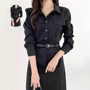 출근룩 여자 블랙 롱 셔츠원피스 출근 오피스룩 하객 결혼식