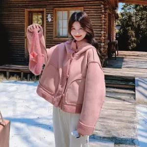 솔저스여성 피치 핑크 후드 라이크 퍼 일체형 코트 OPH1