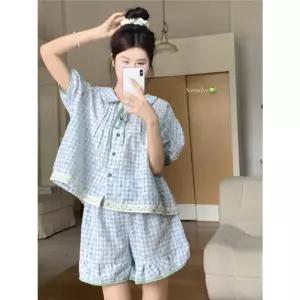 윈터솔져 여름 랩 반팔 러블리 레이스 홈웨어 반바지 커플 와이드 잠옷세트 인형넥 캔톤 KUK2