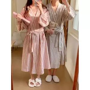 윈터솔져 롱 커플 잠옷세트 가운 스트라이프 긴팔 실내복 잠옷 KUK1