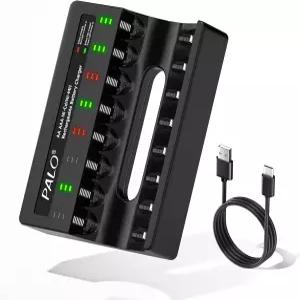 AA AAA 충전식 배터리 충전기 - USB 케이블이 있는 1.2V Ni-MH/Ni-CD 8베이 LED 라이트 독립 슬롯 스마트