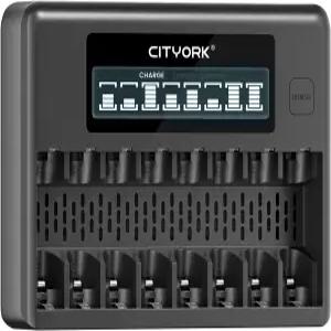 CITYORK 8 베이 AA AAA 배터리 충전기 1.2V Ni-MH Ni-CD 충전식 LCD 디스플레이 독립 슬롯 USB-C 케이블