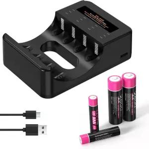 LED 조명이 있는 NiMH NiCD 배터리용 BOANV 충전식 AA 및 AAA 4 슬롯 고속 충전기 2 X 2800mAh USB