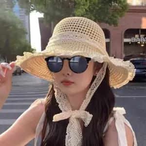 버킷햇 여성 모자 끈 러블리 햇빛가리개모자 밀짚 햇 레이스 비치 내추럴 썸머