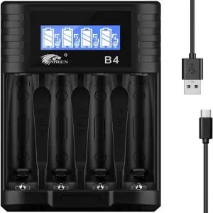IMREN AA AAA 배터리 충전기 1.2V NiMH/NiCD 1.5V 리튬 5V 2A 타입-C 고속 4베이 LCD 디스플레이 충전식
