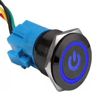 ESUPORT 블랙 19mm 12V 5A 전원 심볼 엔젤 아이 헤일로 카 블루 LED 라이트 메탈 푸시 버튼 토글 스위치