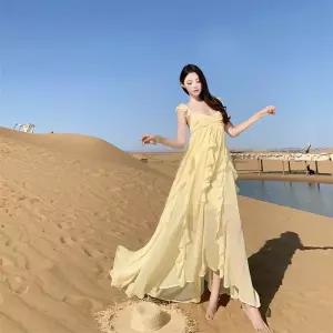 패브릭픽 여름 원피스 여사친 쉬폰 바캉스룩 소매 롱스커트 HO2