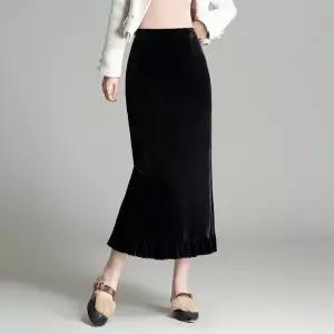 패브릭픽 여친 치마 블랙 가을 슬림핏 벨벳 힙업 H라인 일자 원턱 HO3