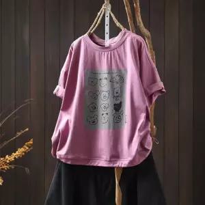 EAMT 여사친 하계 캐주얼 캐릭터 프린트 티셔츠 반팔 슬림핏 라운드넥 상의 YJ2
