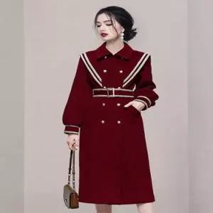 EAMT 봄 여성용 하프 코트 터틀넥 슬림핏 짜임 퍼프소매 여밈 더블 EUNG1