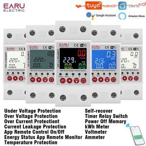 Tuya WiFi 스마트 회로 차단기 2P 63A 230V 에너지 미터 전력 kWh 누출 저전압 보호기 릴레이 장치 스위치