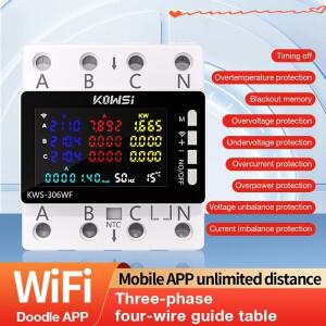 KWS-306WF Tuya WiFi 전력계 KWh 에너지 테스터 전압 보호 릴레이 스위치 컬러 스크린 3 상 4 선 가이드 레