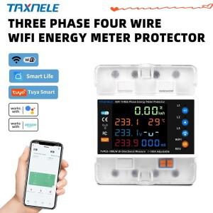 투야 와이파이 스마트 양방향 에너지 전력 kWh 계량기 누설 과전압 보호대 릴레이 스위치 제한 3P 100A