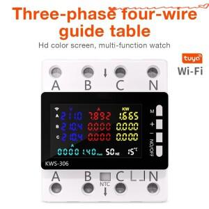 85-290V WiFi 전력계 KWS-306WF 디지털 에너지 테스터 전류 보호기 릴레이 스위치 컬러 스크린 3P 가이드