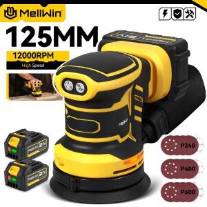 MELLWIN 5인치 무선 전동 오비탈 샌더 먼지통 포함 3단 속도 목재 연마 광택기 마키타 호환 18V 배터리 핀