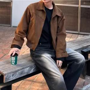 남자 블루종 봄버 점퍼 미니멀 세무 크롭자켓 데일리 스웨이드