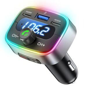헌드럽 블루투스 5.4 자동차 어댑터 60W 충전 USB 무선 FM 송신기 라디오 핸즈프리 통화 및 오디오 수신기 HiFi 음악 플레이어 7가지 색상 LED 백라이트