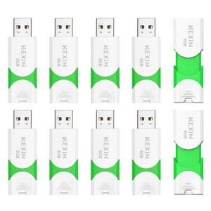 KEXIN 8GB 플래시 드라이브 10팩 USB 2.0 엄지 벌크 점프 스위블 펜 데이터 저장 스틱 LED 표시등 8G 그린