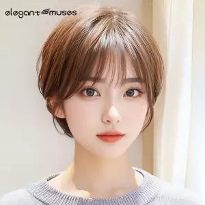 통가발 새로운 자연스러운 짧은 단발 커버 전체 머리 진짜 여성 염색 숏컷 자연 숏 여자