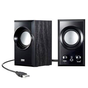 산와 공급 -SPU7BK USB 스피커 나무 캐비닛 패시브 라디에이터 블랙