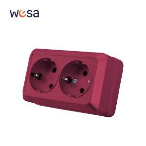 호환 WESA 붉은 벽 표면 전원 소켓 플러그 2 개, EU 외부 전기 콘센트, 지상 야외 난연 페인트 플라스틱