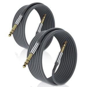 일렉베이스 1/4인치 TRS 악기 기타 케이블 10피트 2팩 스트레이트 6.35mm 베이스 AMP 코드 쿼터 인치 6.3mm 남성 잭 스테레오 오디오 밸런스 라인전기 키보드 앰프 스피커