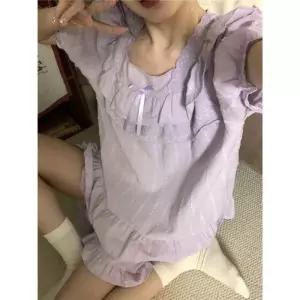 픽호샵 면 여름 커플 잠옷세트 궁중 편안한 반팔 실내복 세트 아우터 가능 꾹2