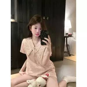 픽호샵 커플 브이넥 체크 쿨링 잠옷세트 세트 잠옷 러블리 실내복 꾹1