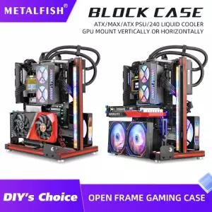 METALFISH BlockCase 알루미늄 오픈 프레임 케이스 지원 ATX/M-ATX 메인보드 GPU 수평 장착 240 워터 쿨러