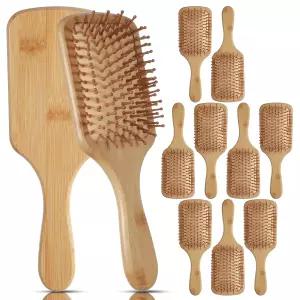 여성용 대나무 헤어 브러시 10개 벌크 나무 패들 두피 마사지 브리스틀 정전기 방지 조각 DIY 결혼식 생일