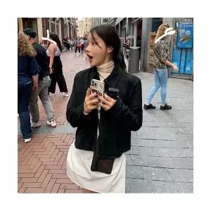 와칸다 여성 여친 잠바 집업야구항공 무스탕 지퍼 하이넥 야상숏자켓 상의 2가지색상 KKE1