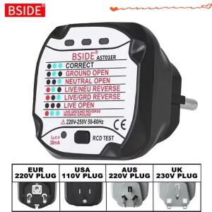 BSIDE AST01 전기 소켓 테스터 EU  RCD GFCI 콘센트 접지 제로 라인 극성 위상 벽체 검사
