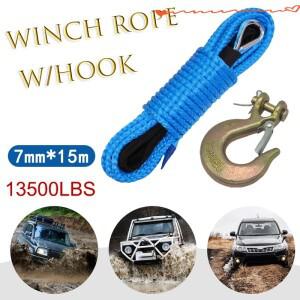 7mm15m 13500LBS 합성 윈치 로프(후크 케이블 포함) ATV 보호 슬리브