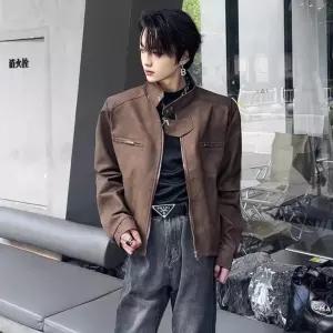 빈티지 가을 캐주얼 남사친 브라운 깔끔한 라이더 숏 코트 패션 재킷 패드 상의 마이야르 인기3